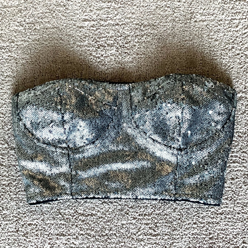 Forever 21 ✨ Silver Sequin Bandeau Crop Top